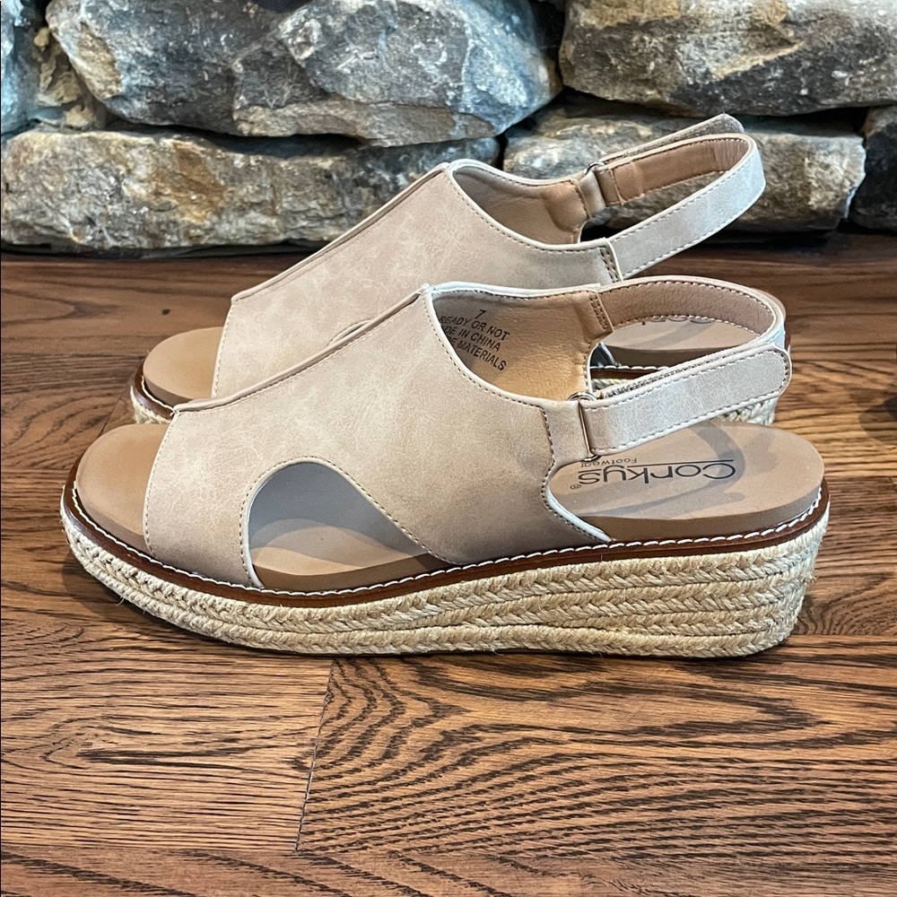 Corkys Ready or Not Taupe Wedge Sandals